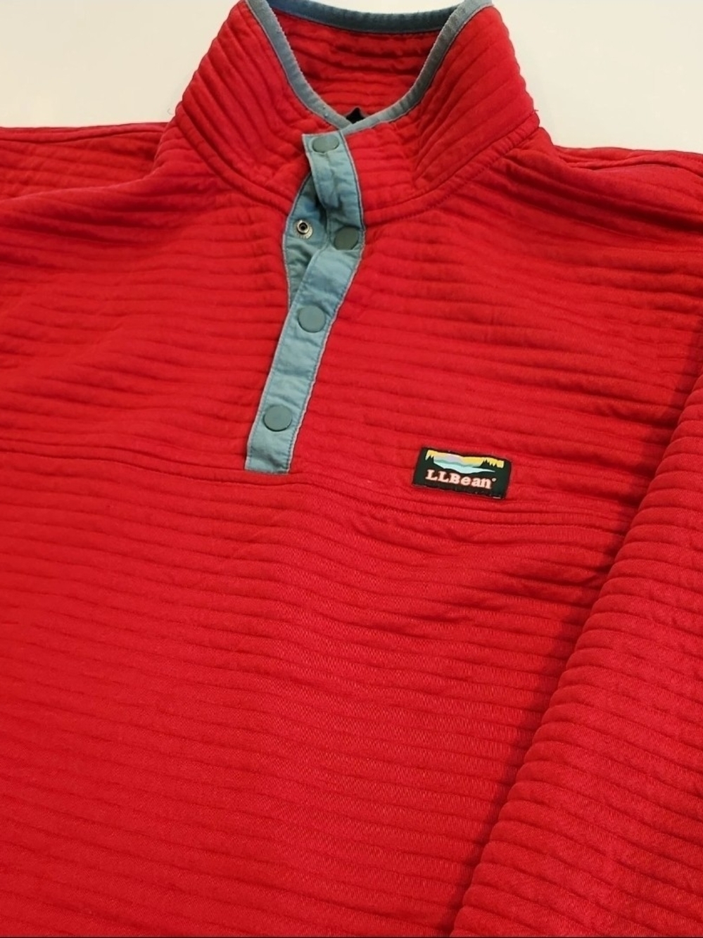L.L. Bean Quilted Snap Pullover Mens XLT Red Slightly Fitted Textured Jacket